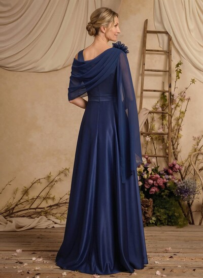A-Line Scoop Neck Sleeveless Floor-Length Chiffon/Satin Mother Of The Bride Dresses With Flower(s)