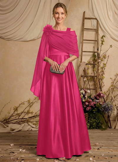 A-Line Scoop Neck Sleeveless Floor-Length Chiffon/Satin Mother Of The Bride Dresses With Flowers