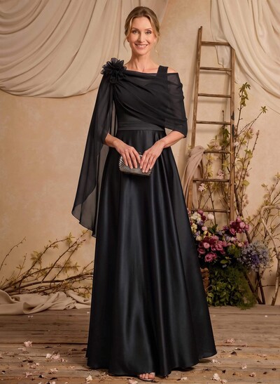 A-Line Scoop Neck Sleeveless Floor-Length Chiffon/Satin Mother Of The Bride Dresses With Flower(s)