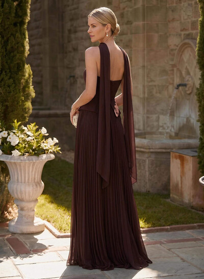 A-Line Strapless Sleeveless Floor-Length Chiffon Mother Of The Bride Dresses With Pleated