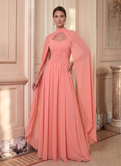 A-Line Sweetheart Cape Sleeves Floor-Length Chiffon Mother Of The Bride Dresses
