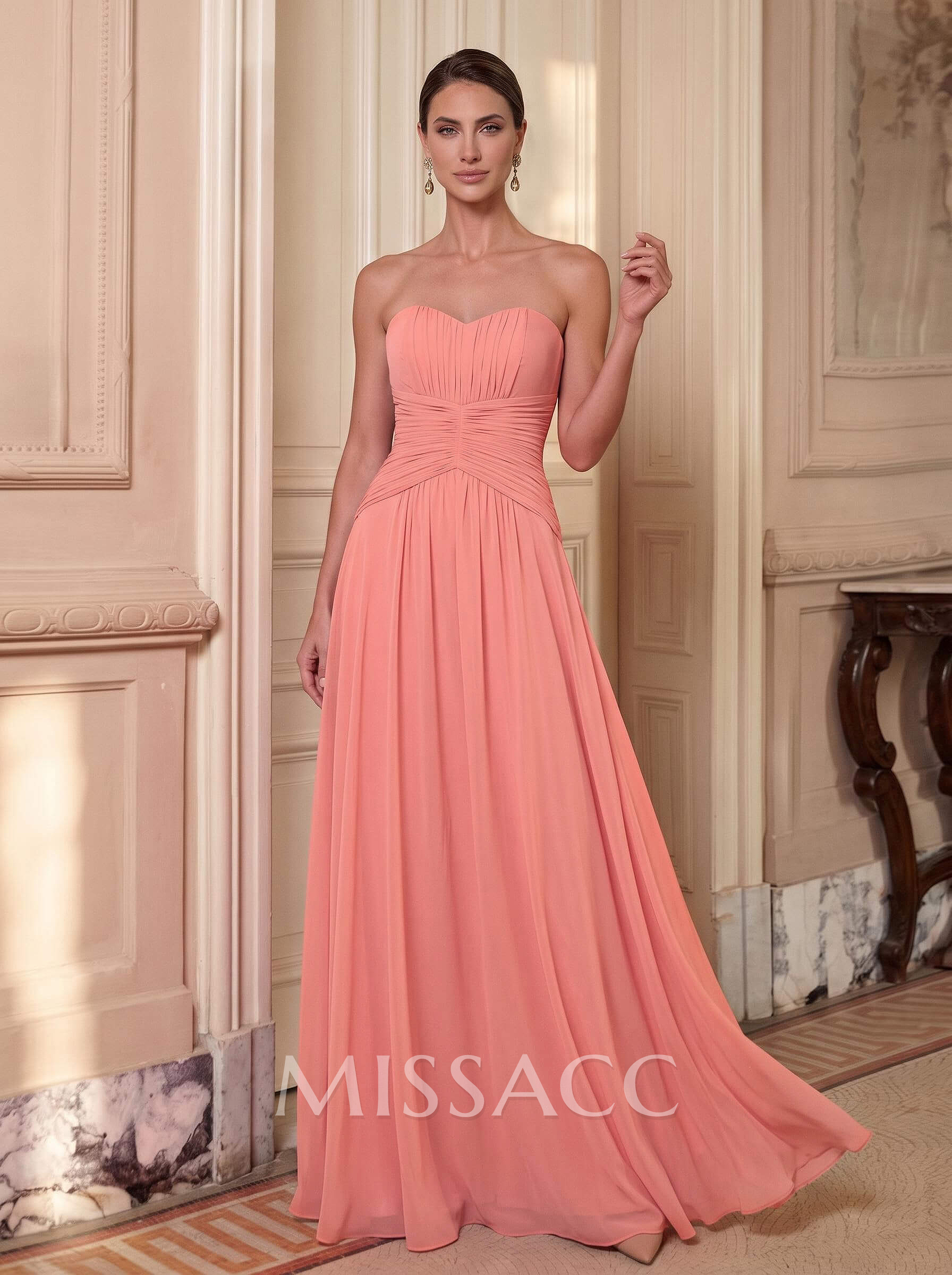 A-Line Sweetheart Cape Sleeves Floor-Length Chiffon Mother Of The Bride Dresses