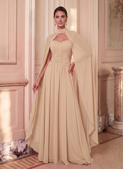 A-Line Sweetheart Cape Sleeves Floor-Length Chiffon Mother Of The Bride Dresses