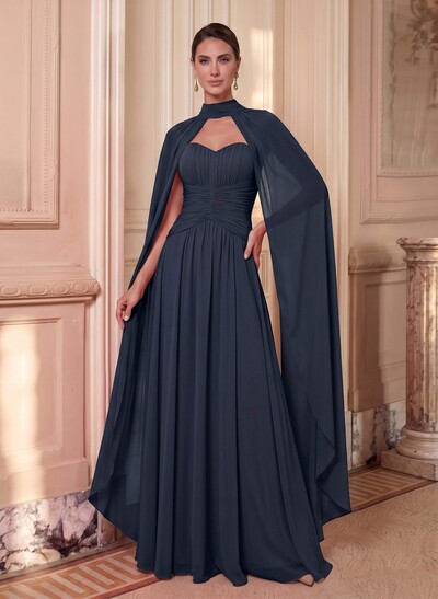 A-Line Sweetheart Cape Sleeves Floor-Length Chiffon Mother Of The Bride Dresses