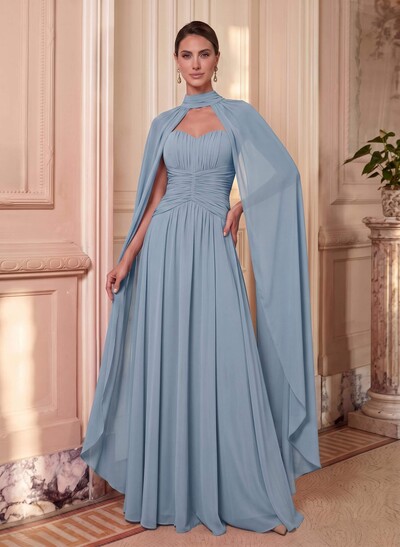 A-Line Sweetheart Cape Sleeves Floor-Length Chiffon Mother Of The Bride Dresses