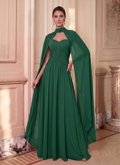 A-Line Sweetheart Cape Sleeves Floor-Length Chiffon Mother Of The Bride Dresses
