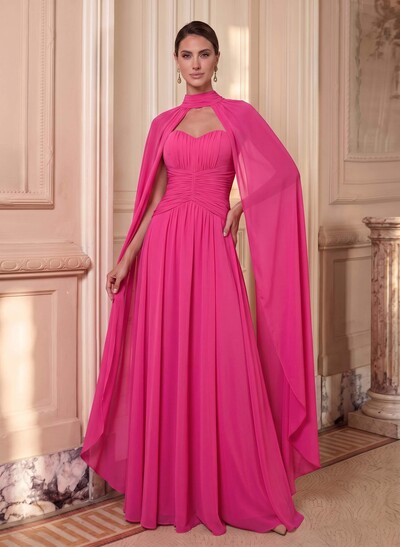 A-Line Sweetheart Cape Sleeve Floor-Length Chiffon Mother of the Bride Dresses