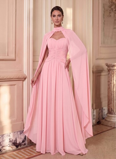 A-Line Sweetheart Cape Sleeves Floor-Length Chiffon Mother Of The Bride Dresses