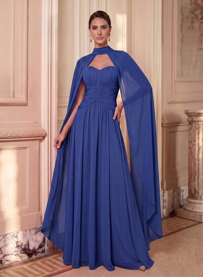 A-Line Sweetheart Cape Sleeves Floor-Length Chiffon Mother Of The Bride Dresses