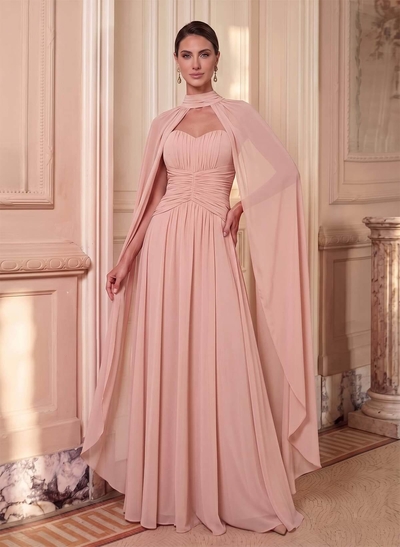 A-Line Sweetheart Cape Sleeves Floor-Length Chiffon Mother Of The Bride Dresses