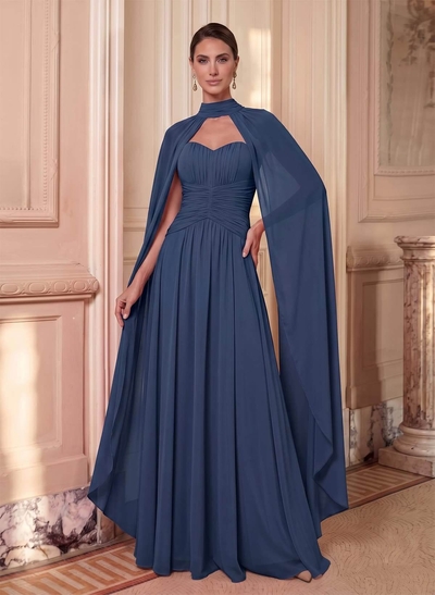 A-Line Sweetheart Cape Sleeves Floor-Length Chiffon Mother Of The Bride Dresses