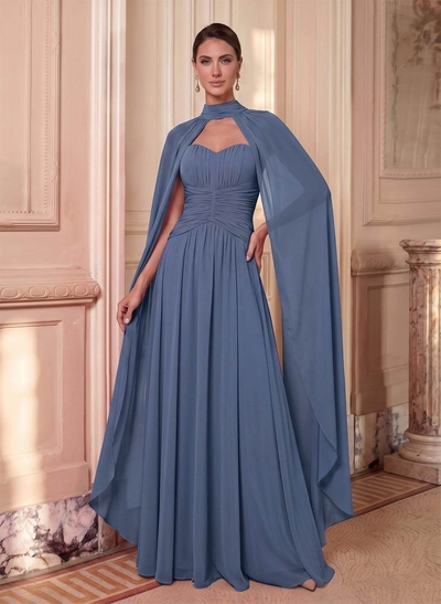 A-Line Sweetheart Cape Sleeves Floor-Length Chiffon Mother Of The Bride Dresses