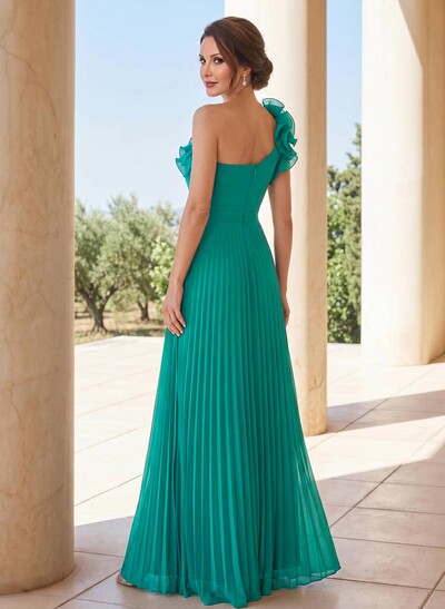 A-Line One-Shoulder Sleeveless Floor-Length Chiffon Mother Of The Bride Dresses With Pleated/Flower(s)