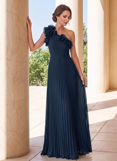 A-Line One-Shoulder Sleeveless Floor-Length Chiffon Mother Of The Bride Dresses With Pleated/Flower(s)