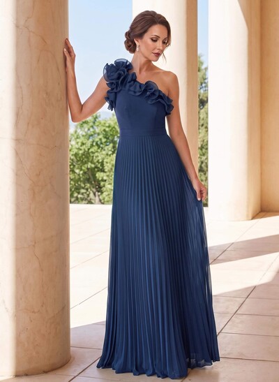 A-Line One-Shoulder Sleeveless Floor-Length Chiffon Mother Of The Bride Dresses With Pleated/Flower(s)