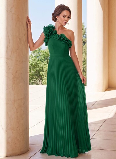 A-Line One-Shoulder Sleeveless Floor-Length Chiffon Mother Of The Bride Dresses With Pleated/Flower(s)