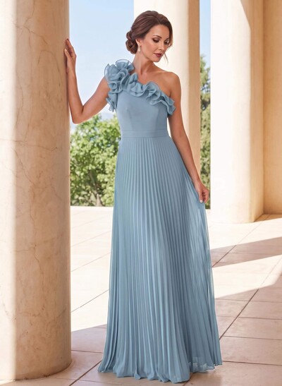 A-Line One-Shoulder Sleeveless Floor-Length Chiffon Mother Of The Bride Dresses With Pleated/Flower(s)
