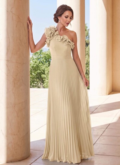 A-Line One-Shoulder Sleeveless Floor-Length Chiffon Mother Of The Bride Dresses With Pleated/Flower(s)