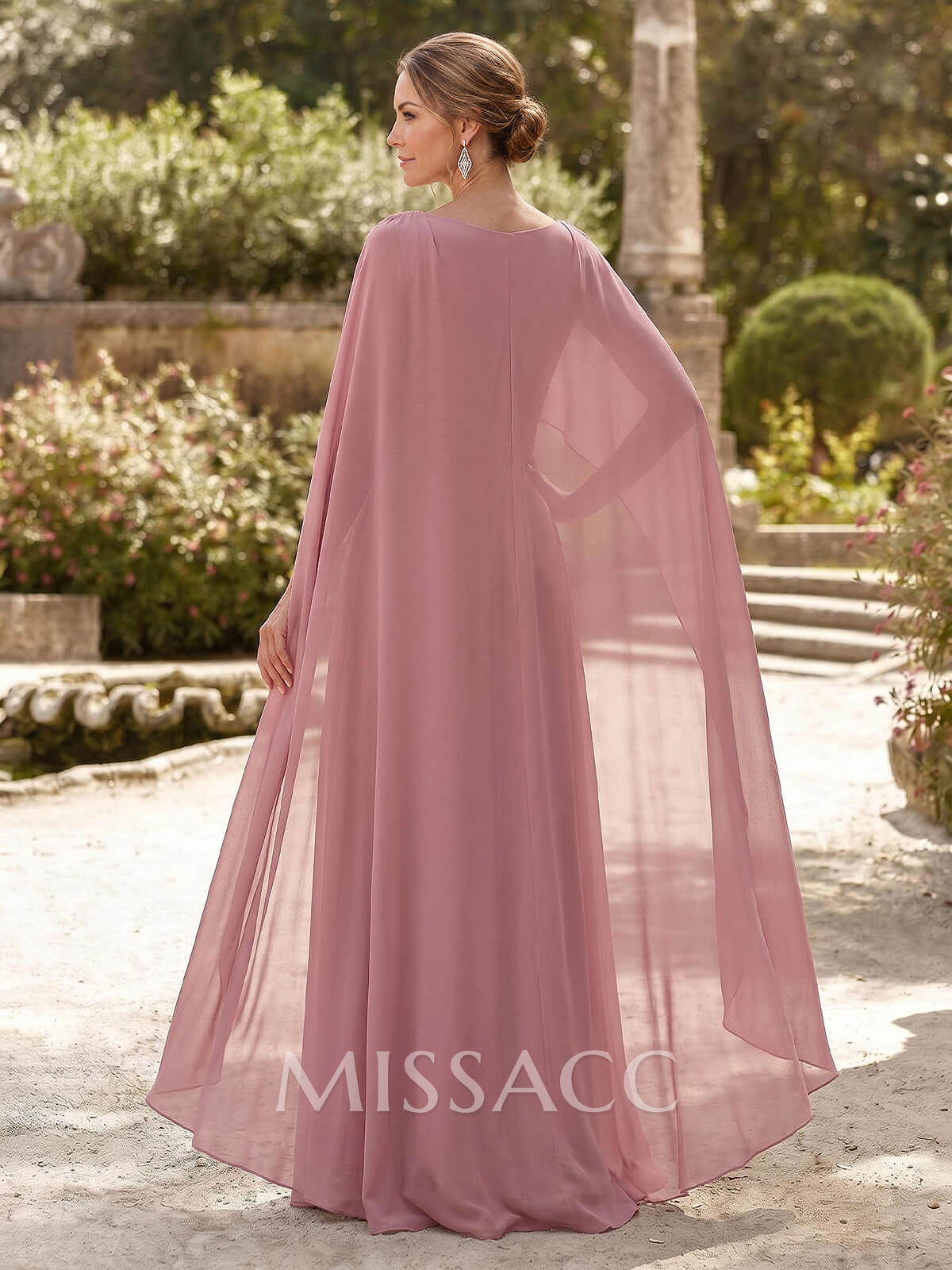 Elegant A-Line Scoop Neck Cape Sleeves Floor-Length Chiffon Mother Of The Bride Dresses