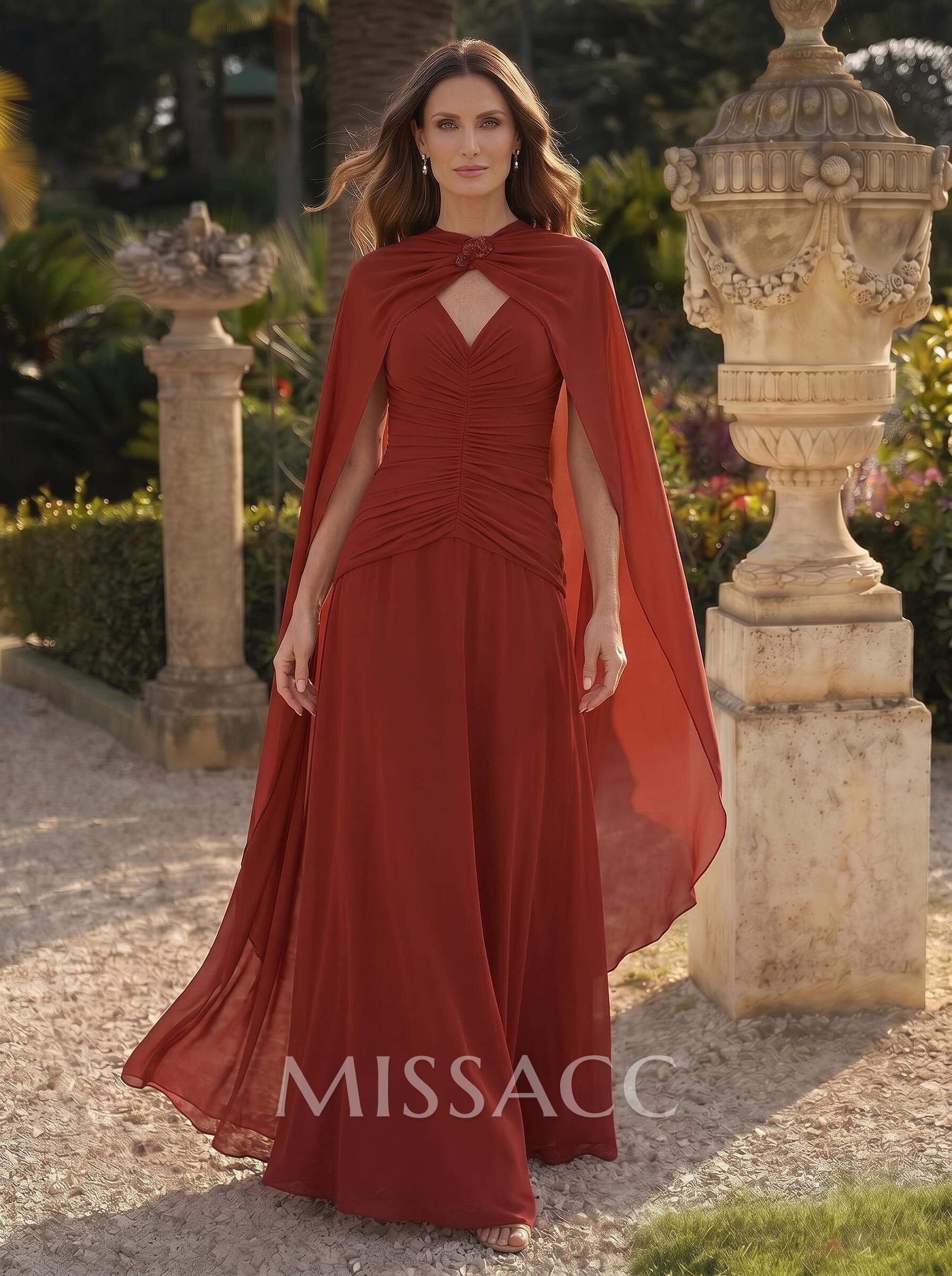 A-Line V-Neck Sleeveless Floor-Length Chiffon Mother Of The Bride Dresses With Pleated