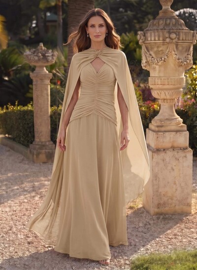 A-Line V-Neck Sleeveless Floor-Length Chiffon Mother Of The Bride Dresses With Pleated