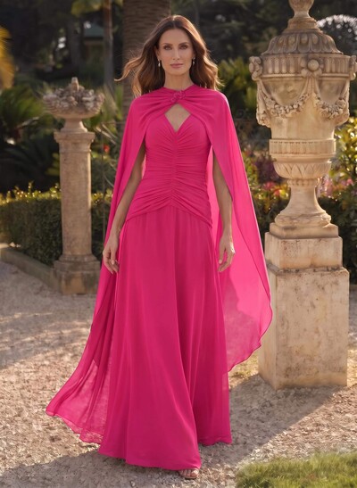 A-Line V-Neck Sleeveless Floor-Length Chiffon Mother Of The Bride Dresses With Pleated