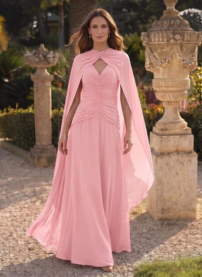 A-Line V-Neck Sleeveless Floor-Length Chiffon Mother Of The Bride Dresses With Pleated