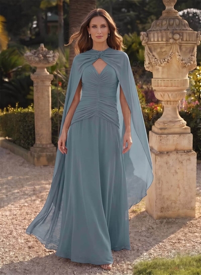 A-Line V-Neck Sleeveless Floor-Length Chiffon Mother Of The Bride Dresses With Pleated