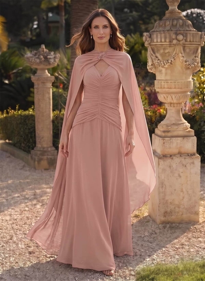 A-Line V-Neck Sleeveless Floor-Length Chiffon Mother Of The Bride Dresses With Pleated