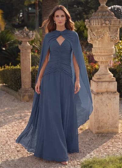 A-Line V-Neck Sleeveless Floor-Length Chiffon Mother Of The Bride Dresses With Pleated