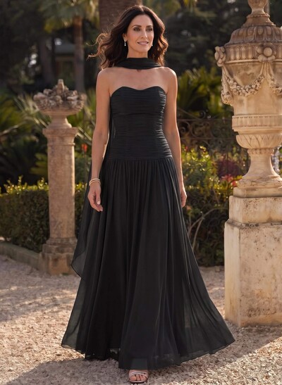A-Line Sweetheart Sleeveless Sweep Train Chiffon Mother of the Bride Dresses