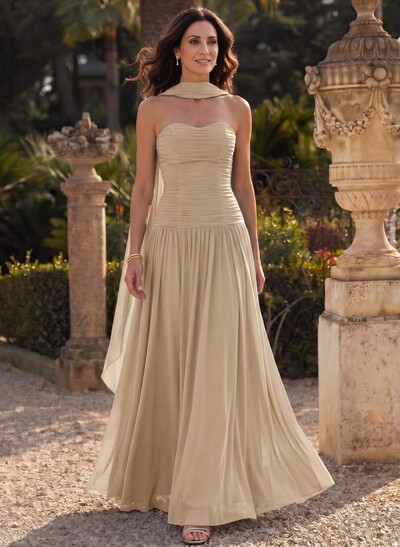 A-Line Sweetheart Sleeveless Sweep Train Chiffon Mother Of The Bride Dresses