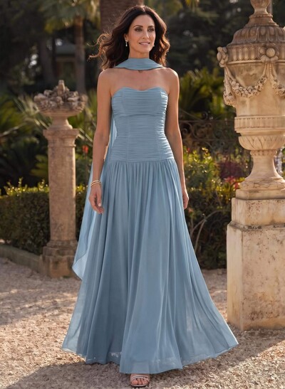 A-Line Sweetheart Sleeveless Sweep Train Chiffon Mother Of The Bride Dresses