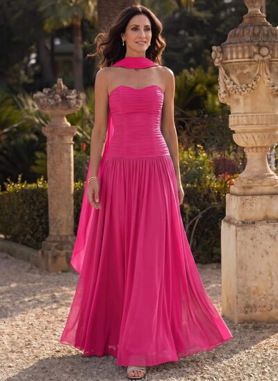 A-Line Sweetheart Sleeveless Sweep Train Chiffon Mother Of The Bride Dresses