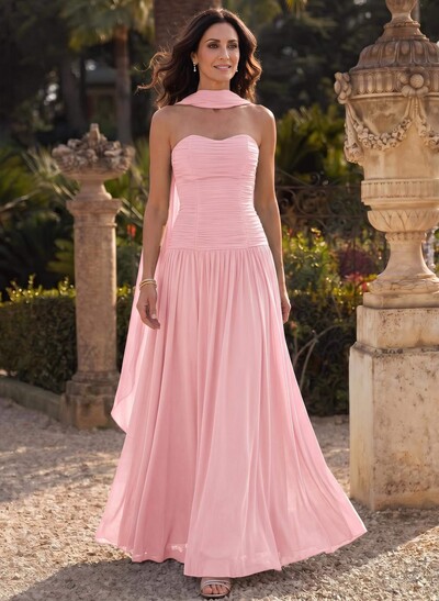 A-Line Sweetheart Sleeveless Sweep Train Chiffon Mother Of The Bride Dresses