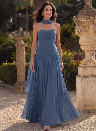 A-Line Sweetheart Sleeveless Sweep Train Chiffon Mother of the Bride Dresses