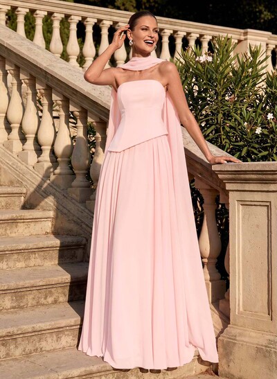 A-Line Strapless Sleeveless Sweep Train Chiffon Mother Of The Bride Dresses