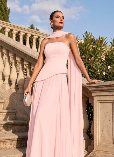 A-Line Strapless Sleeveless Sweep Train Chiffon Mother Of The Bride Dresses
