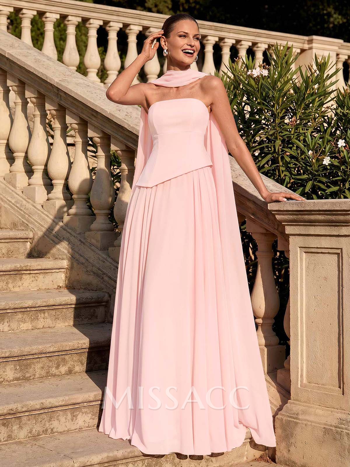 A-Line Strapless Sleeveless Sweep Train Chiffon Mother Of The Bride Dresses