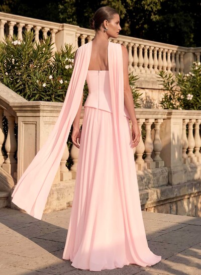 A-Line Strapless Sleeveless Sweep Train Chiffon Mother Of The Bride Dresses