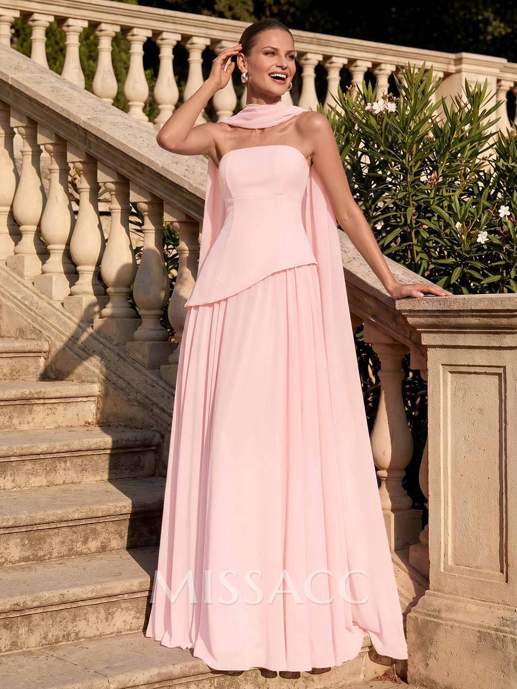 A-Line Strapless Sleeveless Chiffon Mother Of The Bride Dresses With Sweep Train