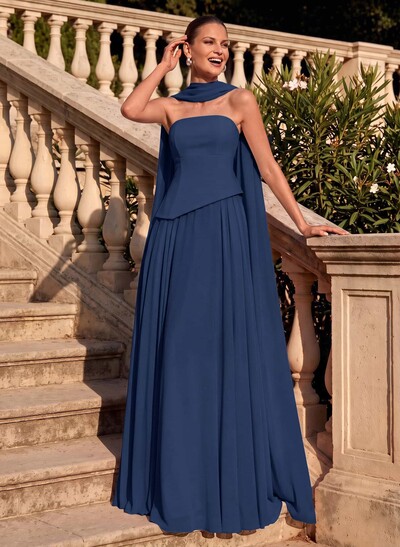 A-Line Strapless Sleeveless Sweep Train Chiffon Mother Of The Bride Dresses