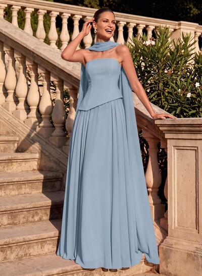 A-Line Strapless Sleeveless Sweep Train Chiffon Mother Of The Bride Dresses