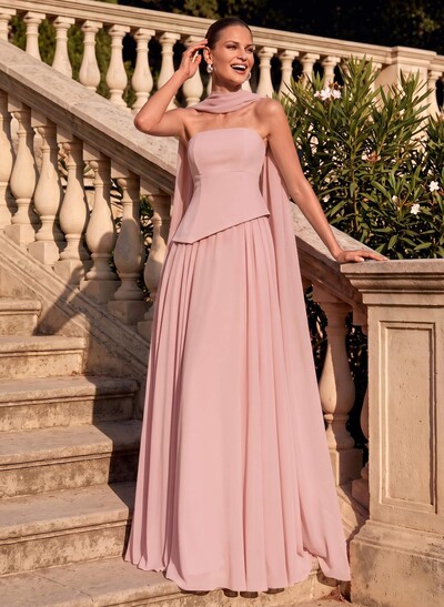 A-Line Strapless Sleeveless Chiffon Mother Of The Bride Dresses With Sweep Train