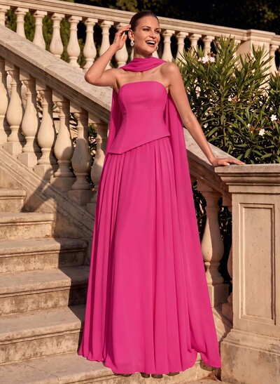 A-Line Strapless Sleeveless Sweep Train Chiffon Mother Of The Bride Dresses