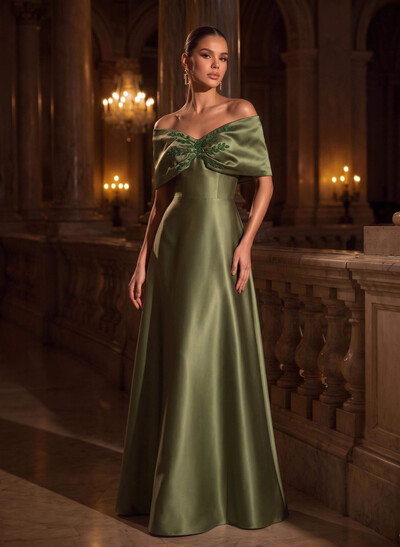 Sheath/Column Off-The-Shoulder Sleeveless Sweep Train Satin Mother Of The Bride Dresses