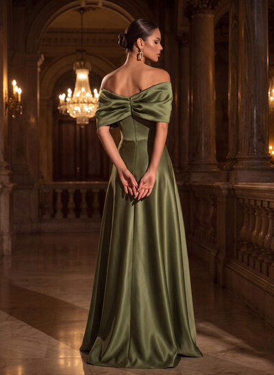 Sheath/Column Off-The-Shoulder Sleeveless Sweep Train Satin Mother Of The Bride Dresses
