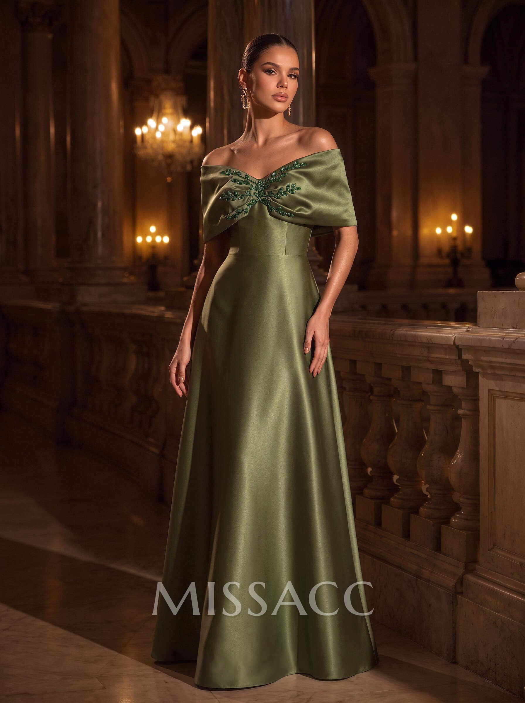 Sheath/Column Off-The-Shoulder Sleeveless Sweep Train Satin Mother Of The Bride Dresses
