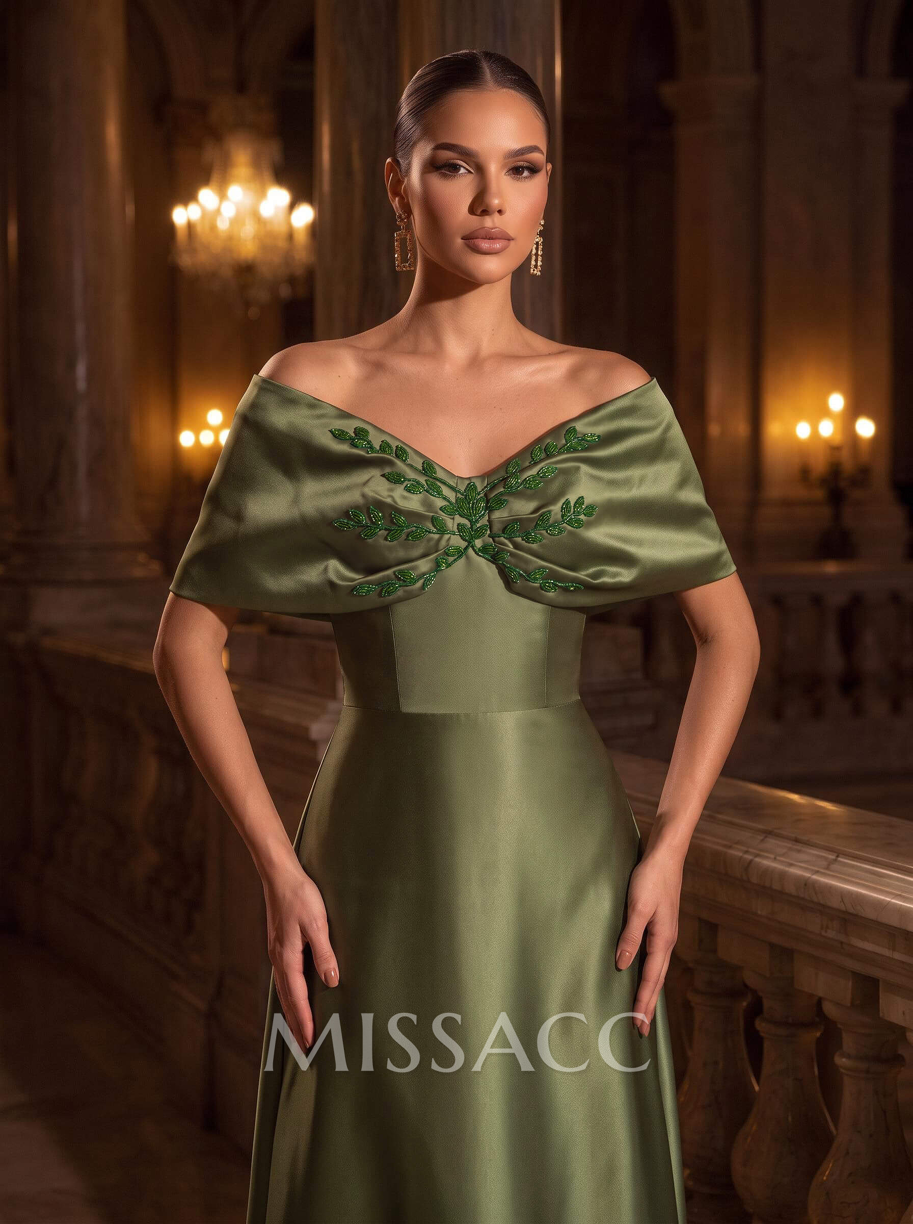 Sheath/Column Off-The-Shoulder Sleeveless Sweep Train Satin Mother Of The Bride Dresses