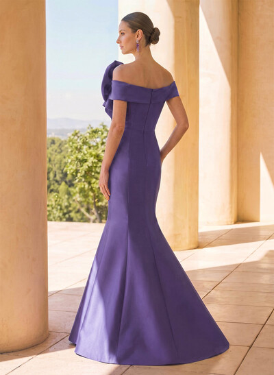 Trumpet/Mermaid Off-The-Shoulder Sleeveless Floor-Length Satin Mother Of The Bride Dresses With Beading/Flower(s)